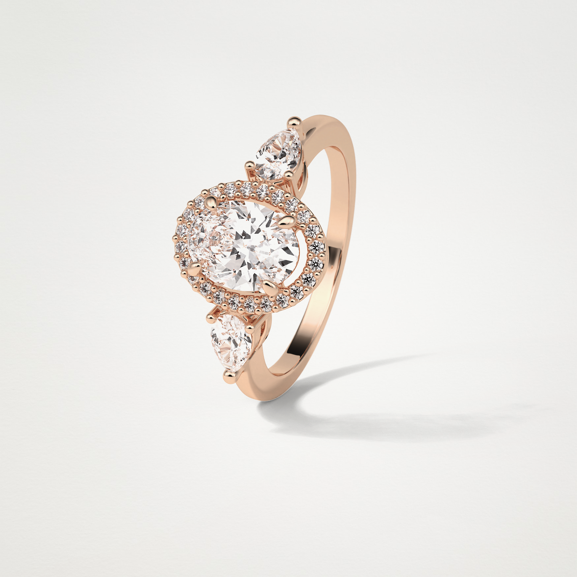 Oval Halo & Three Stones Lab Grown Diamond Engagement Ring