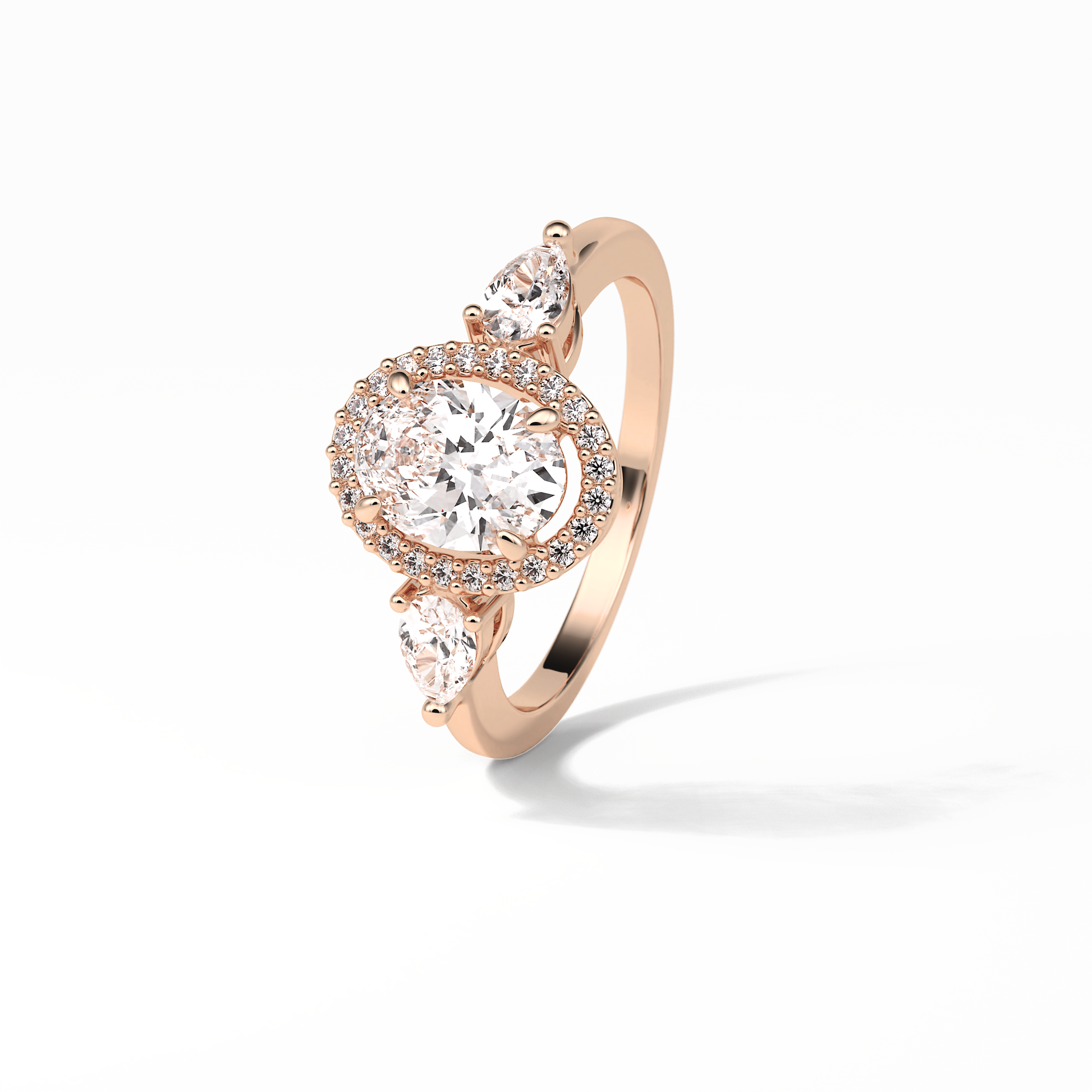 Oval Halo & Three Stones Lab Grown Diamond Engagement Ring