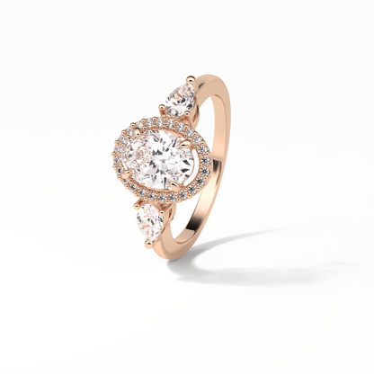 Oval Halo & Three Stones Lab Grown Diamond Engagement Ring