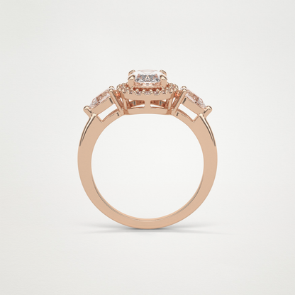 Oval Halo & Three Stones Lab Grown Diamond Engagement Ring