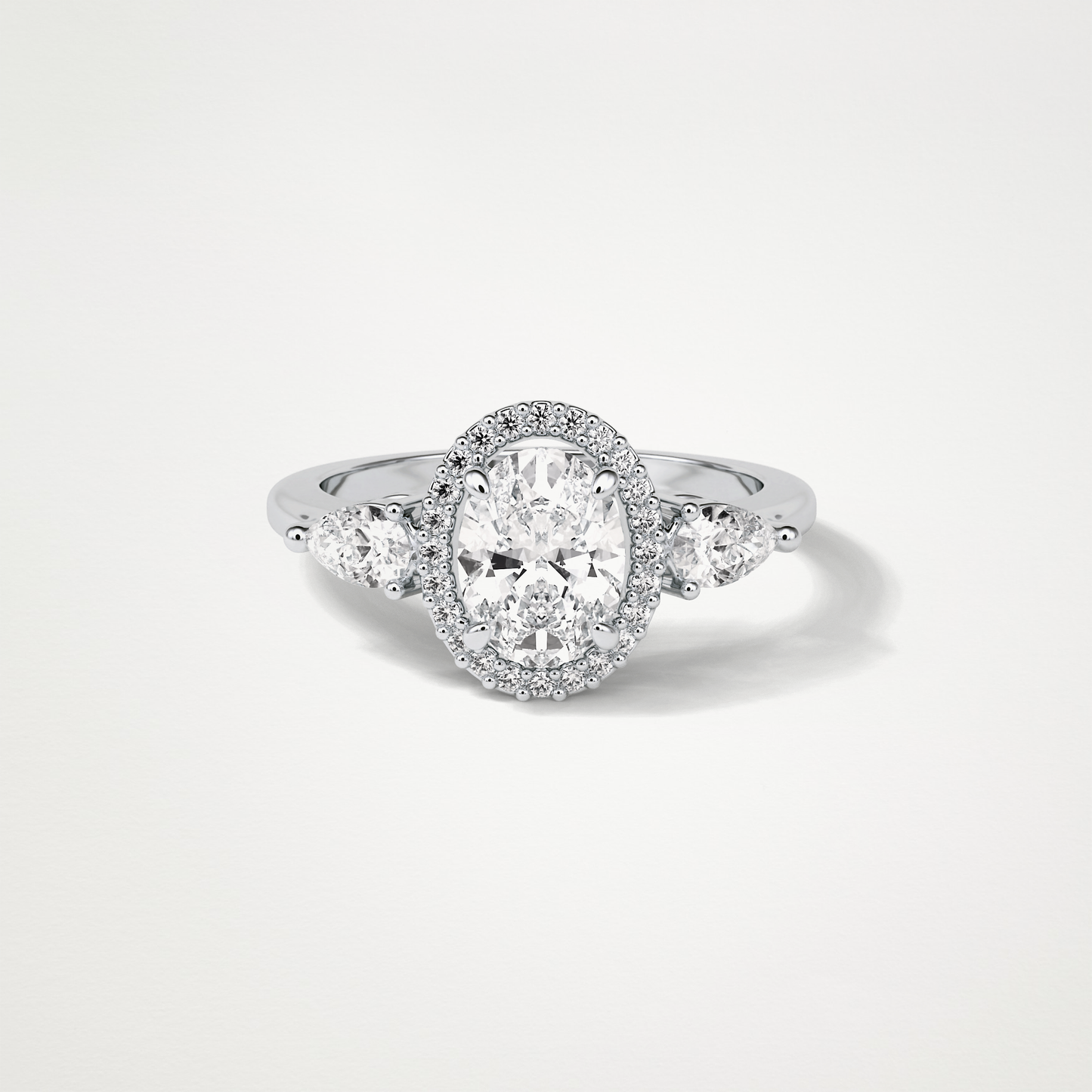 Oval Halo & Three Stones Lab Grown Diamond Engagement Ring