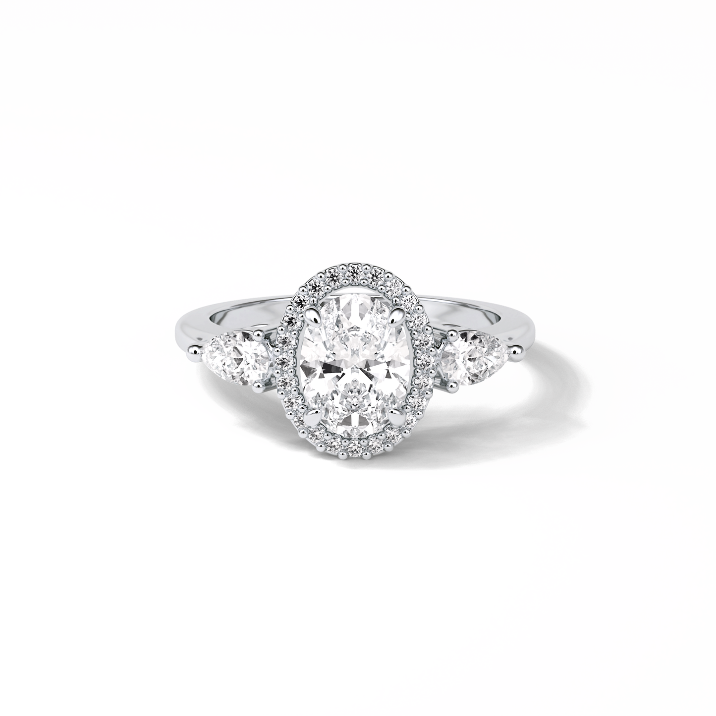 Oval Halo & Three Stones Lab Grown Diamond Engagement Ring