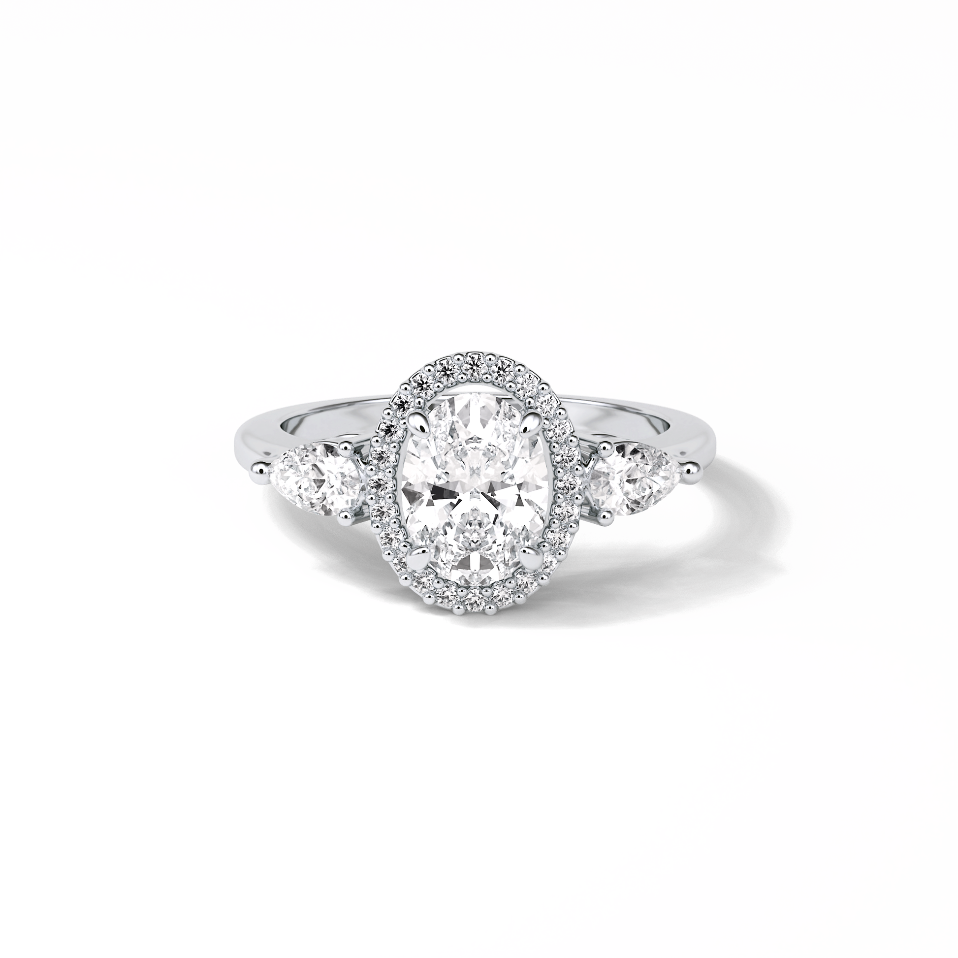 Oval Halo & Three Stones Lab Grown Diamond Engagement Ring