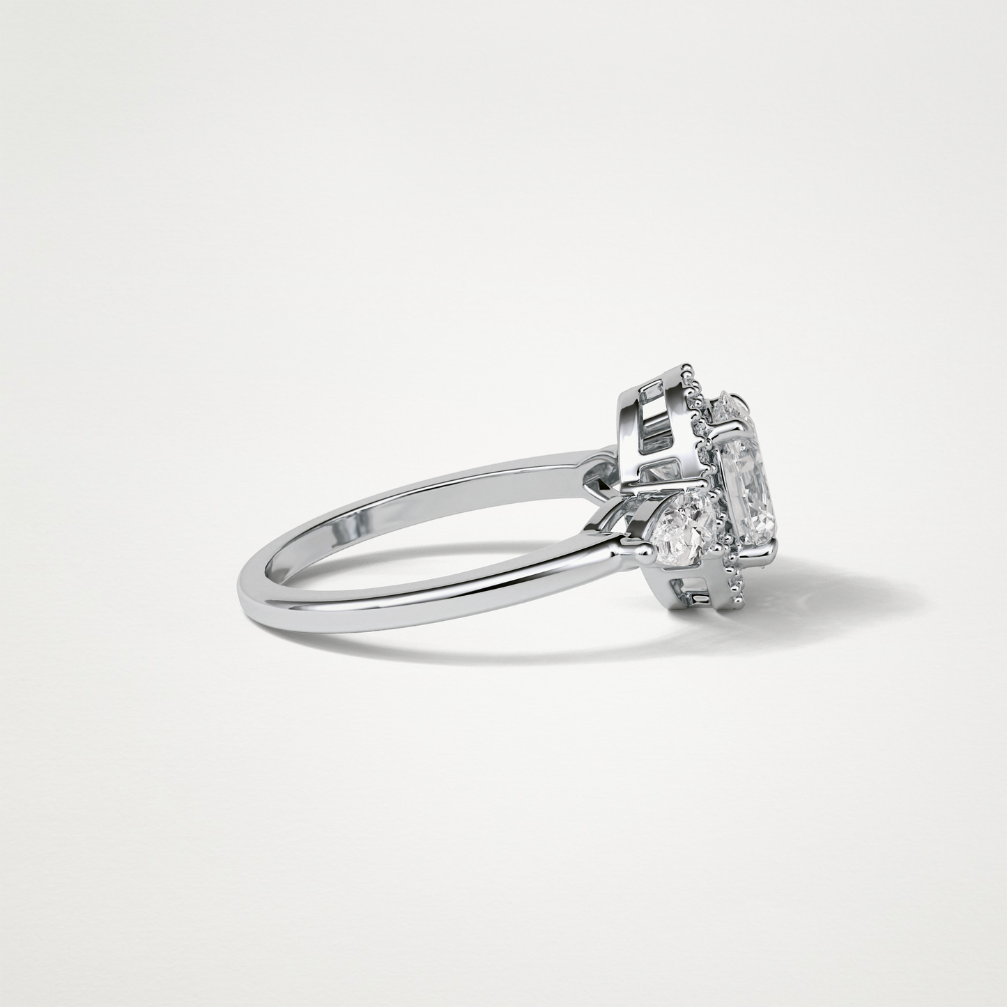 Oval Halo & Three Stones Lab Grown Diamond Engagement Ring