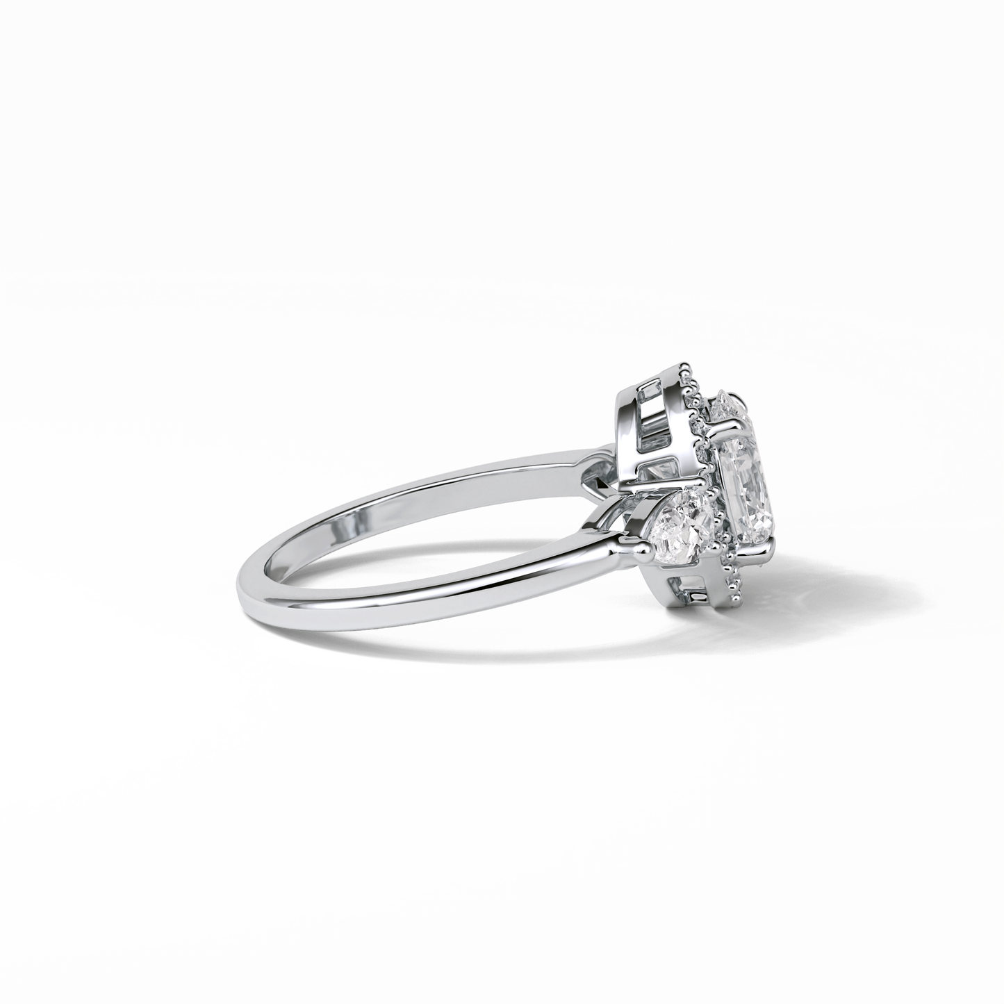 Oval Halo & Three Stones Lab Grown Diamond Engagement Ring