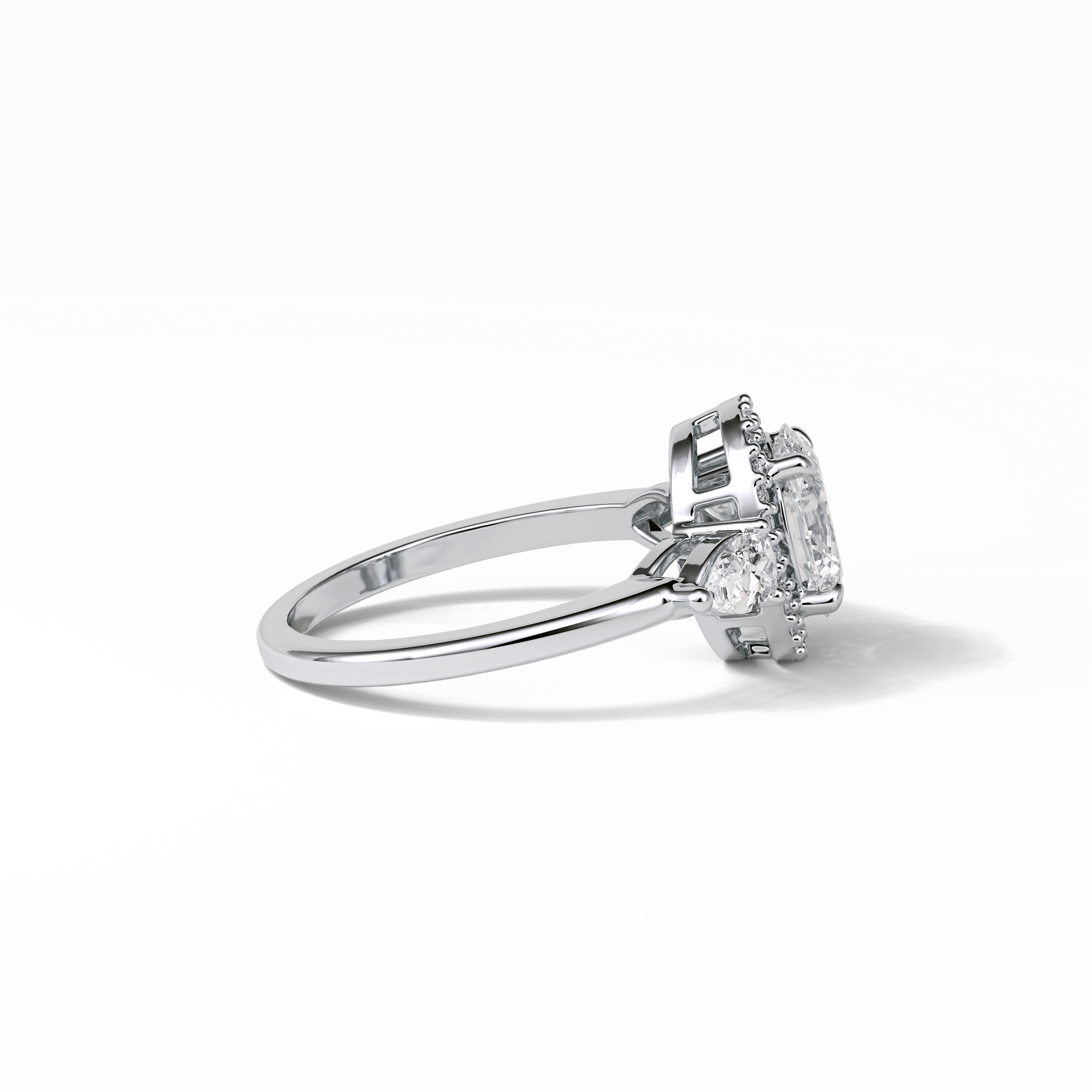 Oval Halo & Three Stones Lab Grown Diamond Engagement Ring