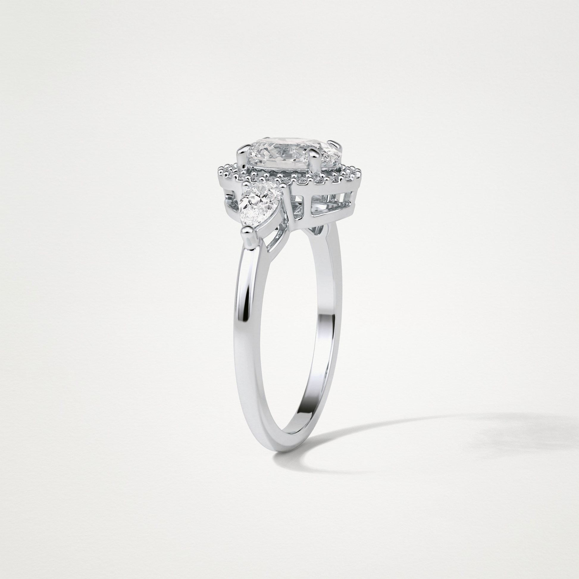 Oval Halo & Three Stones Lab Grown Diamond Engagement Ring