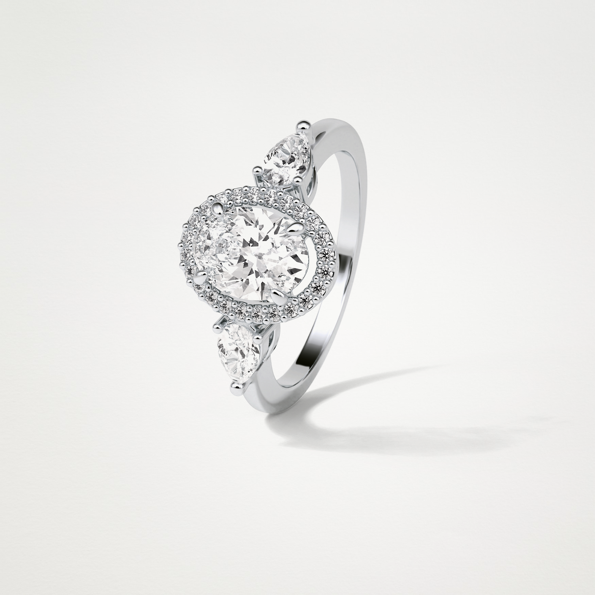 Oval Halo & Three Stones Lab Grown Diamond Engagement Ring