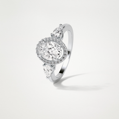 Oval Halo & Three Stones Lab Grown Diamond Engagement Ring
