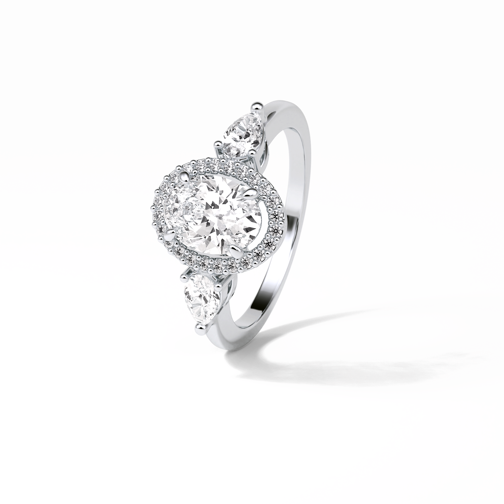 Oval Halo & Three Stones Lab Grown Diamond Engagement Ring