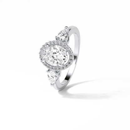 Oval Halo & Three Stones Lab Grown Diamond Engagement Ring