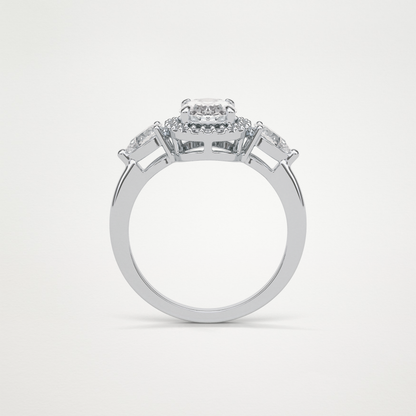 Oval Halo & Three Stones Lab Grown Diamond Engagement Ring