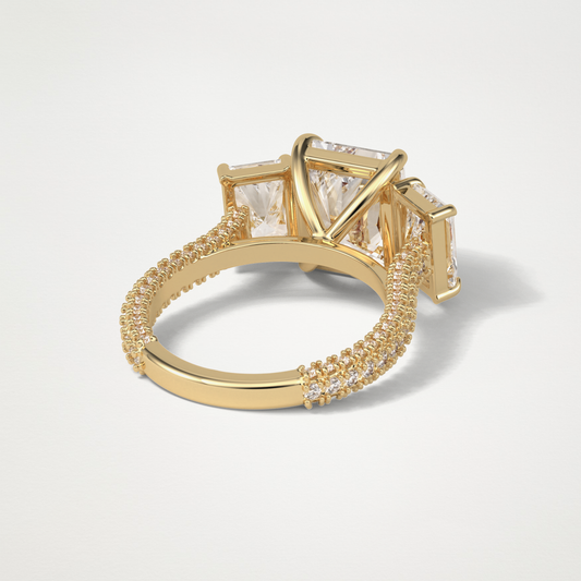 Radiant Pave & Three Stones Lab Grown Diamond Engagement Ring