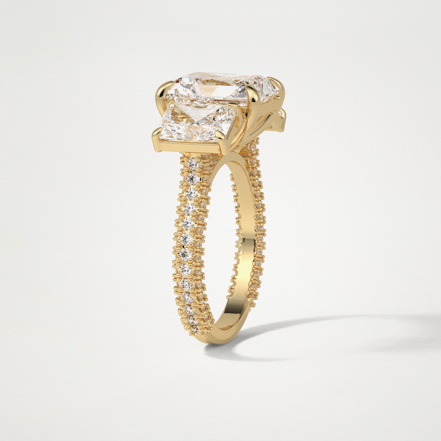 Radiant Pave & Three Stones Lab Grown Diamond Engagement Ring