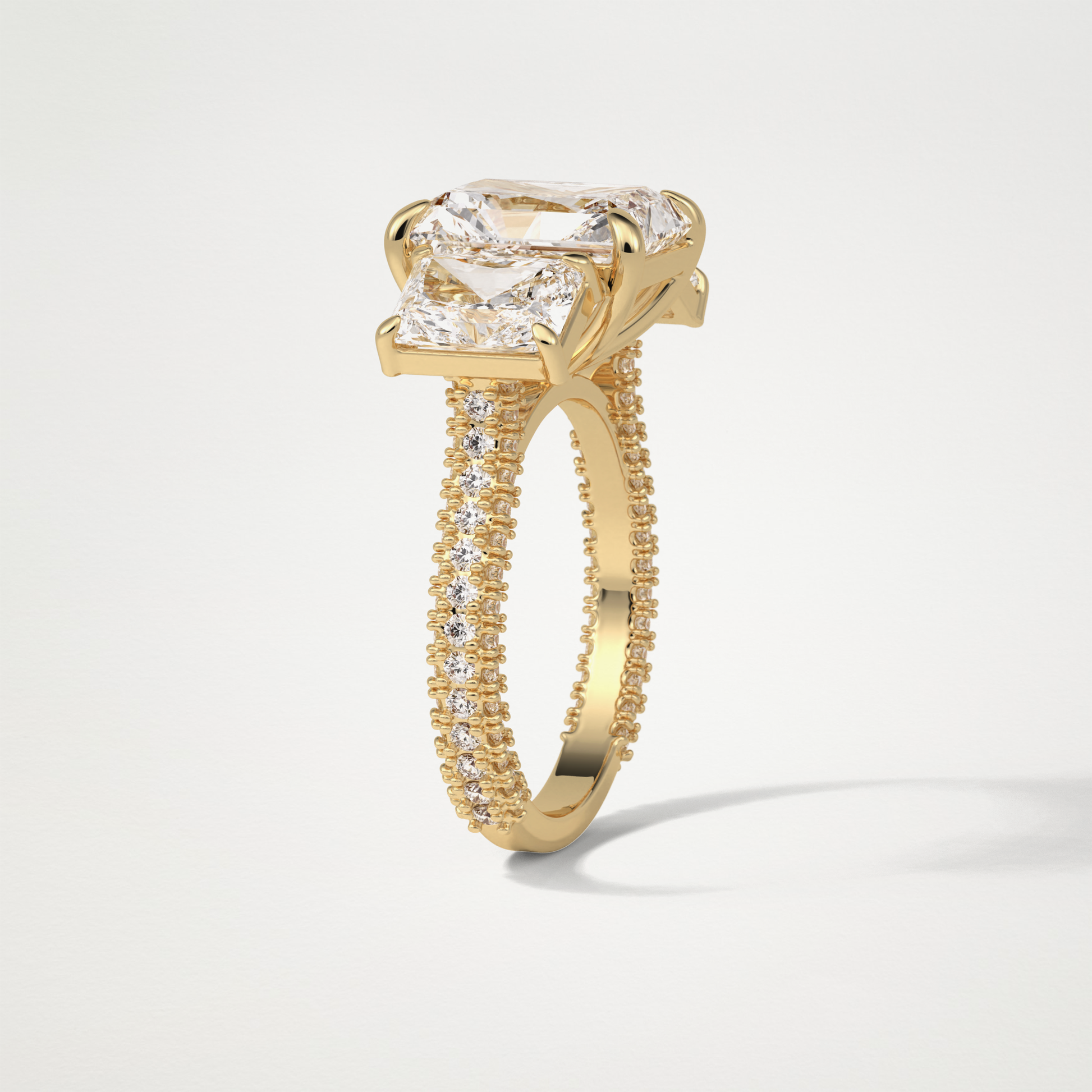 Radiant Pave & Three Stones Lab Grown Diamond Engagement Ring