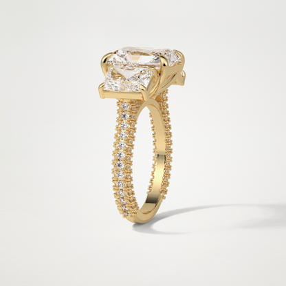 Radiant Pave & Three Stones Lab Grown Diamond Engagement Ring