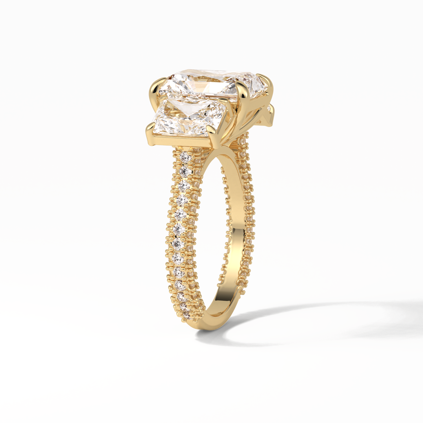 Radiant Pave & Three Stones Lab Grown Diamond Engagement Ring