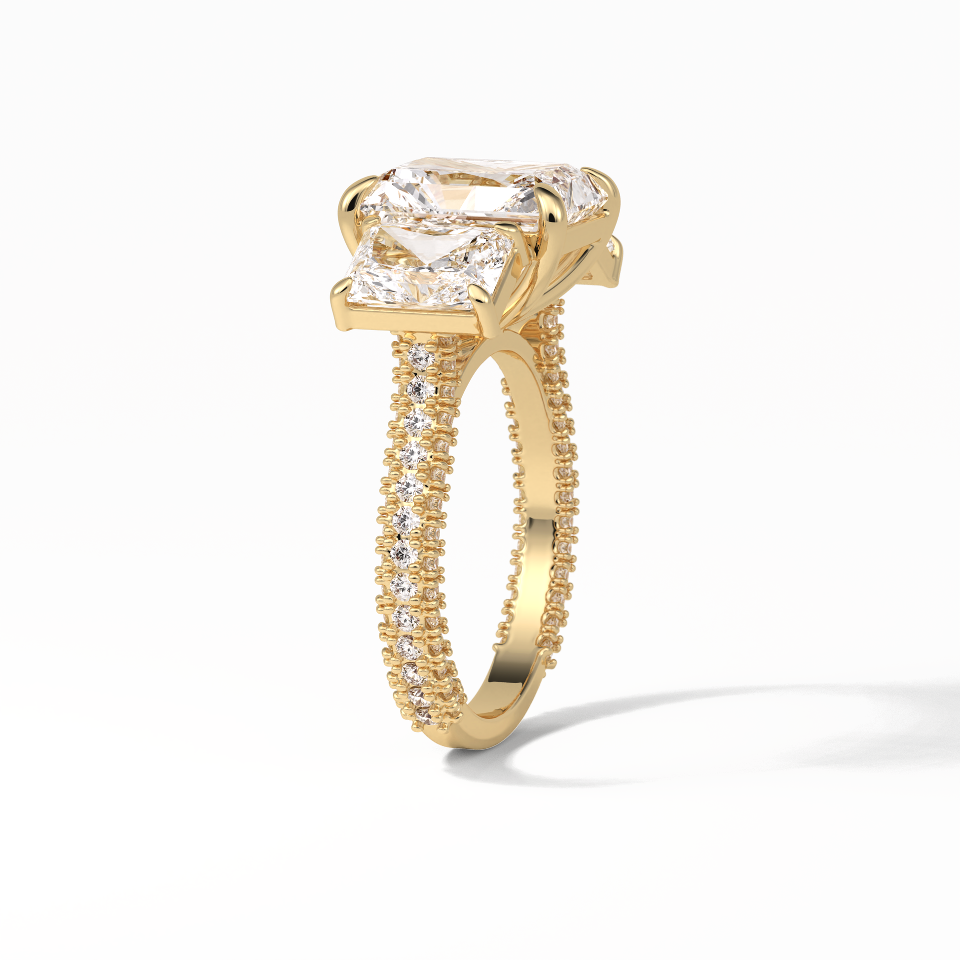 Radiant Pave & Three Stones Lab Grown Diamond Engagement Ring