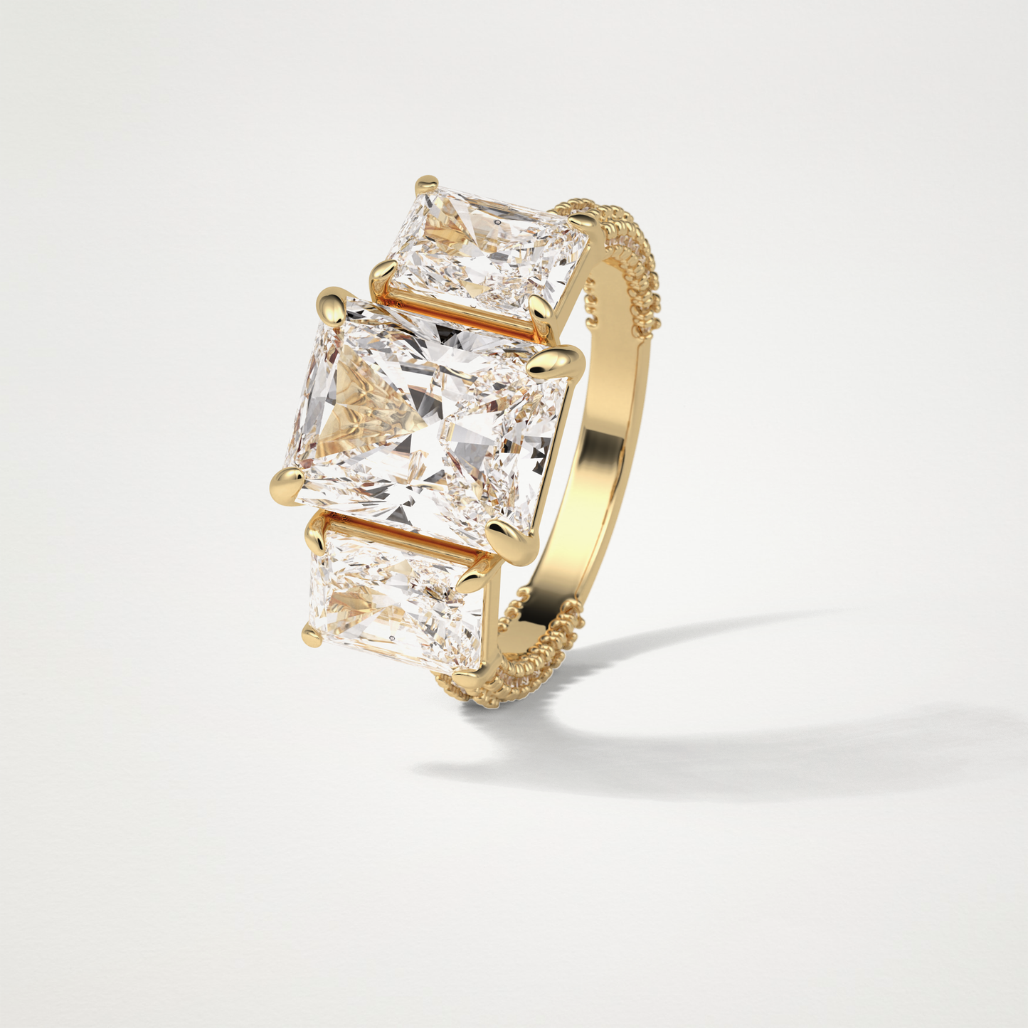 Radiant Pave & Three Stones Lab Grown Diamond Engagement Ring