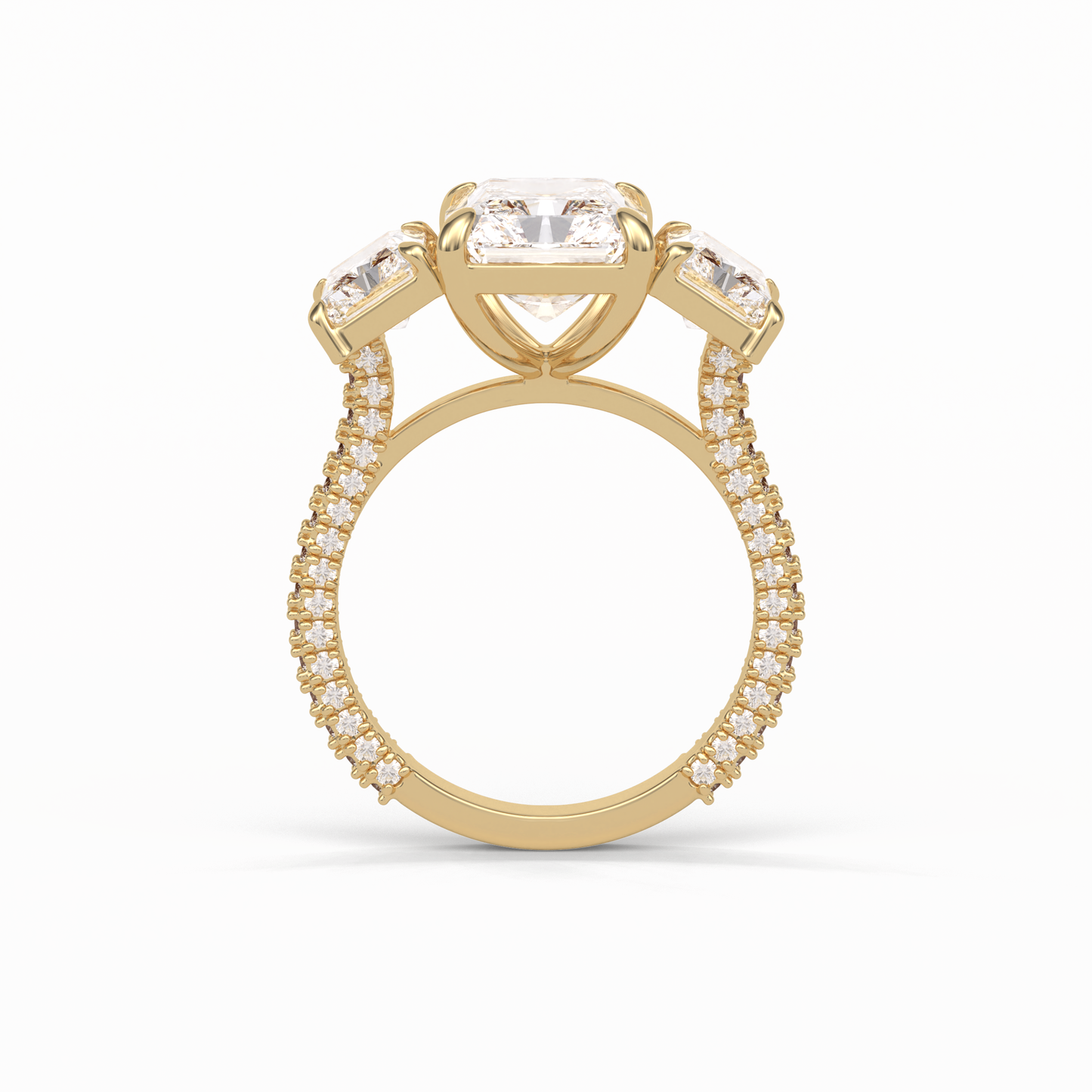 Radiant Pave & Three Stones Lab Grown Diamond Engagement Ring