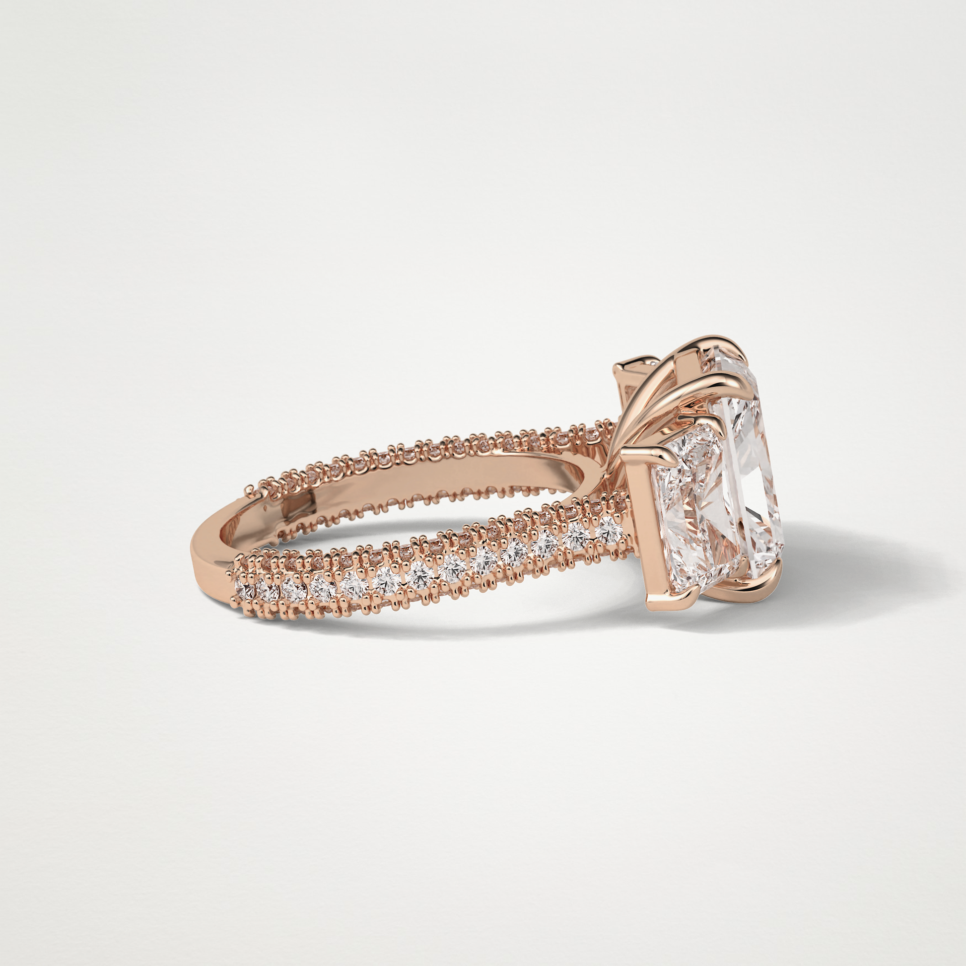 Radiant Pave & Three Stones Lab Grown Diamond Engagement Ring
