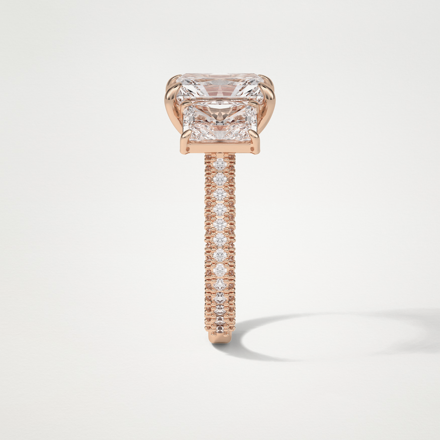 Radiant Pave & Three Stones Lab Grown Diamond Engagement Ring