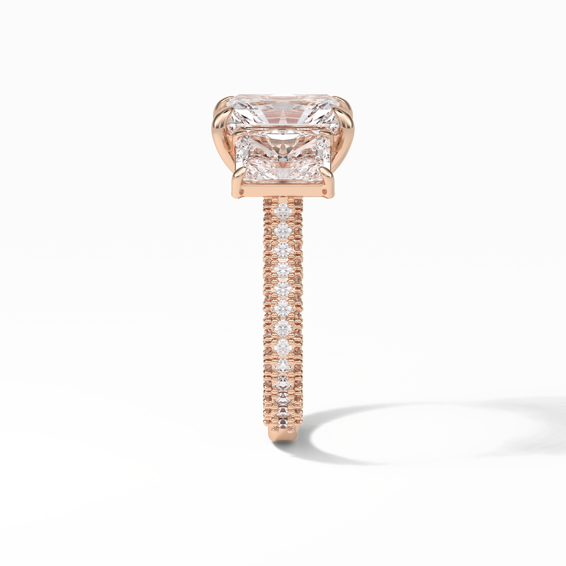 Radiant Pave & Three Stones Lab Grown Diamond Engagement Ring
