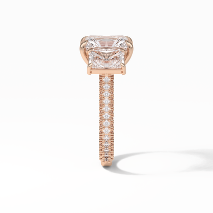 Radiant Pave & Three Stones Lab Grown Diamond Engagement Ring