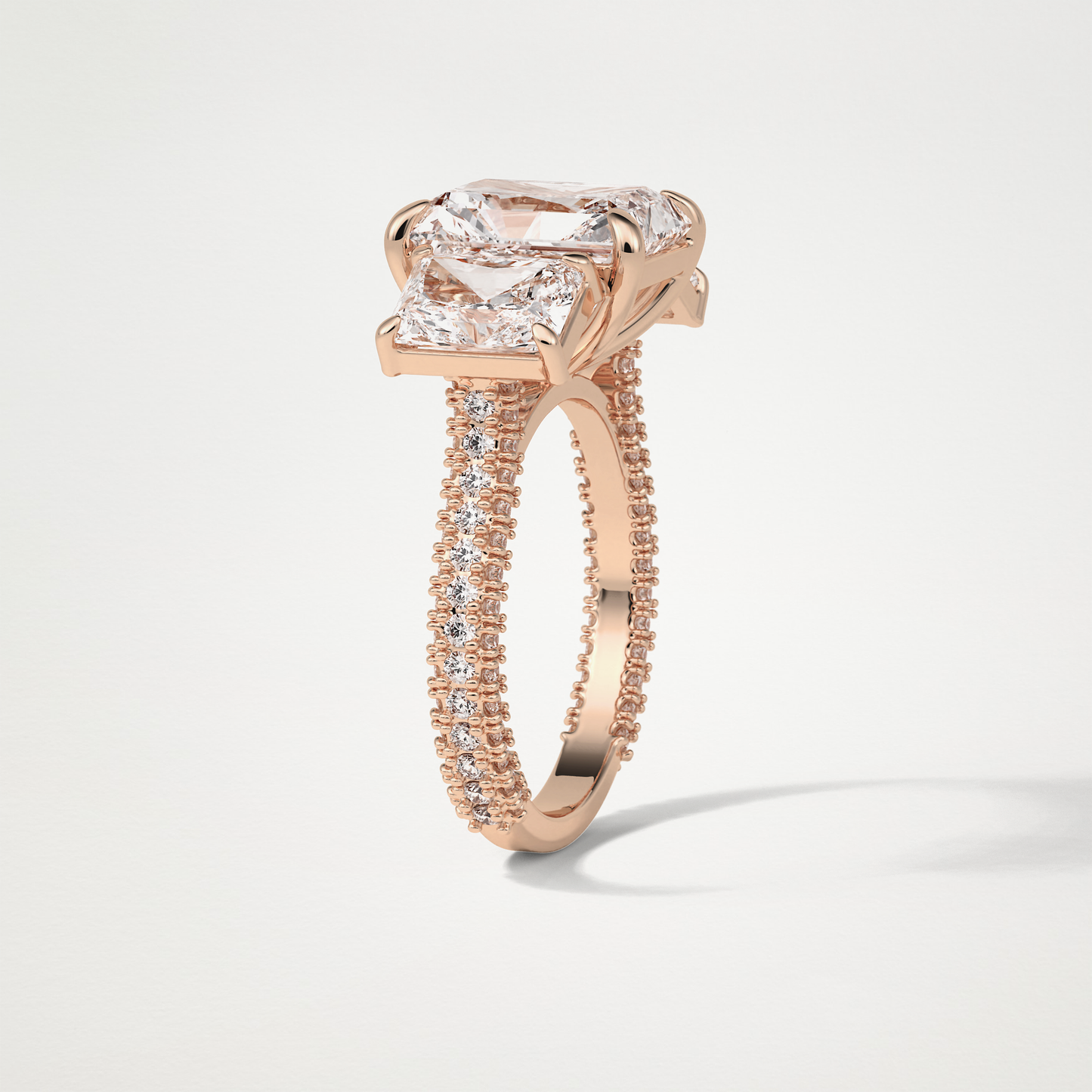 Radiant Pave & Three Stones Lab Grown Diamond Engagement Ring