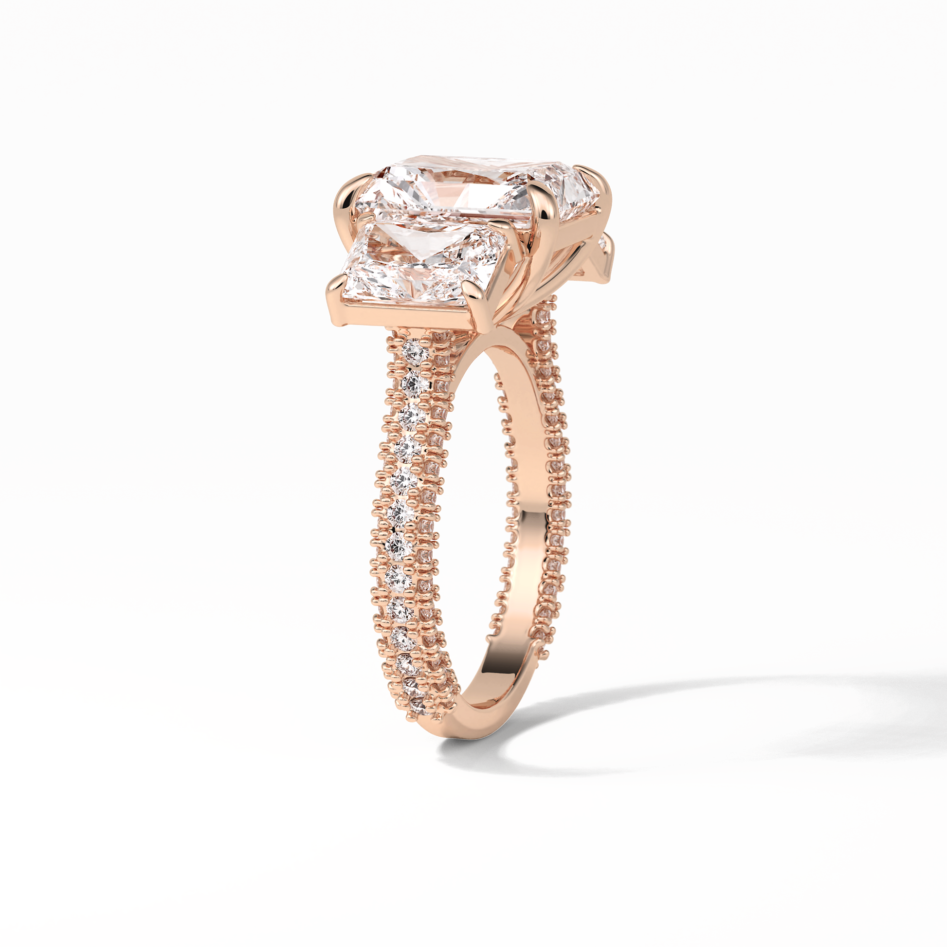 Radiant Pave & Three Stones Lab Grown Diamond Engagement Ring