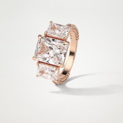 Radiant Pave & Three Stones Lab Grown Diamond Engagement Ring