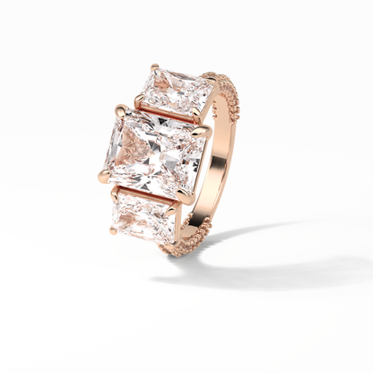 Radiant Pave & Three Stones Lab Grown Diamond Engagement Ring