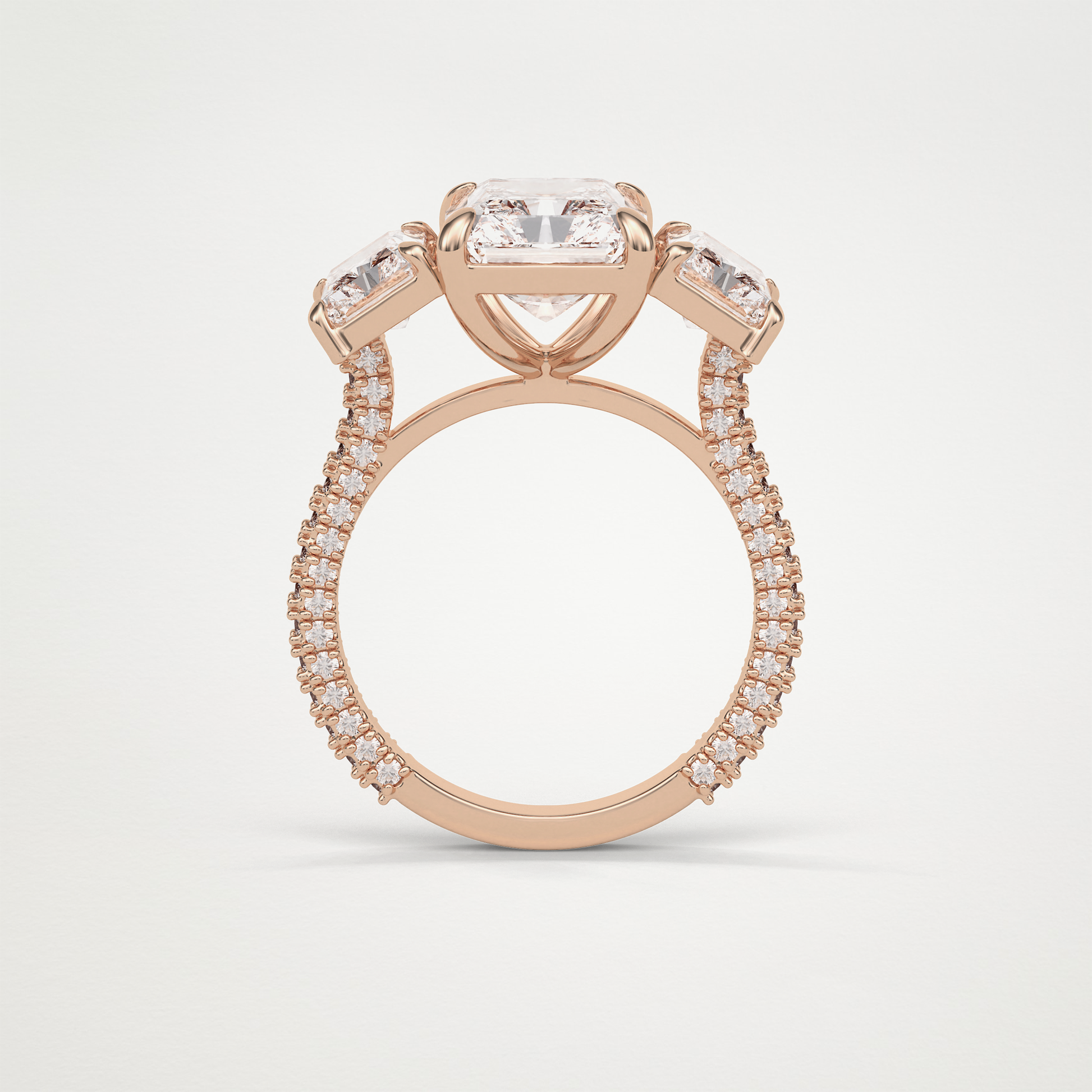 Radiant Pave & Three Stones Lab Grown Diamond Engagement Ring