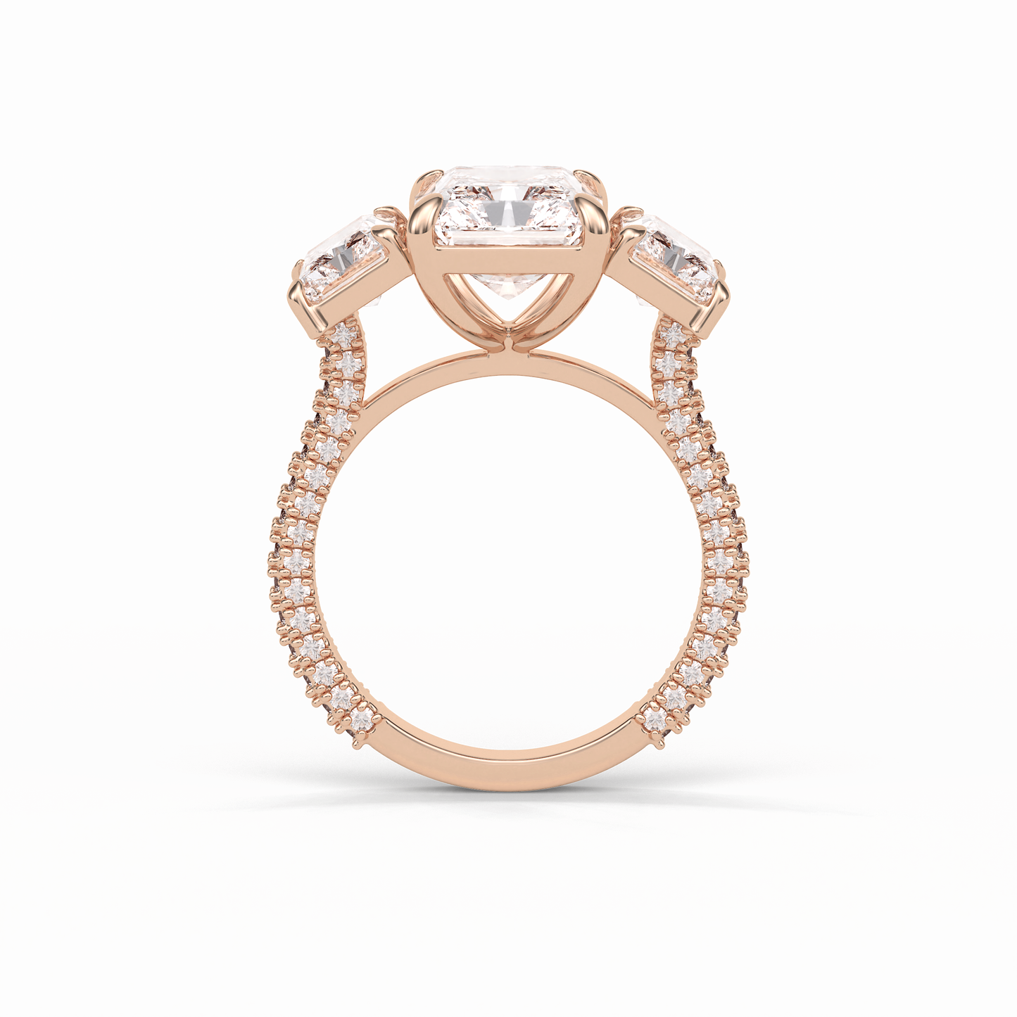 Radiant Pave & Three Stones Lab Grown Diamond Engagement Ring