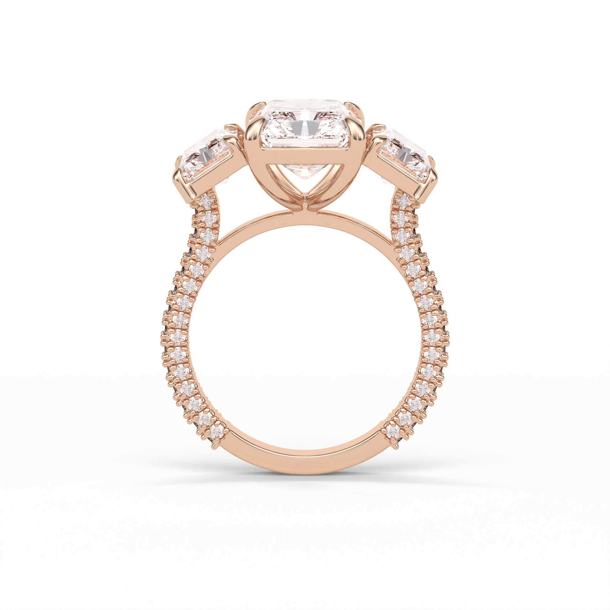 Radiant Pave & Three Stones Lab Grown Diamond Engagement Ring