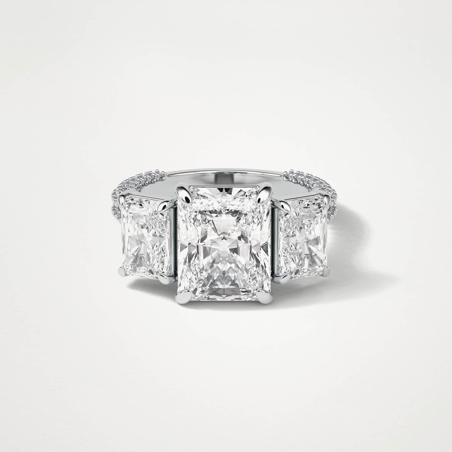 Radiant Pave & Three Stones Lab Grown Diamond Engagement Ring
