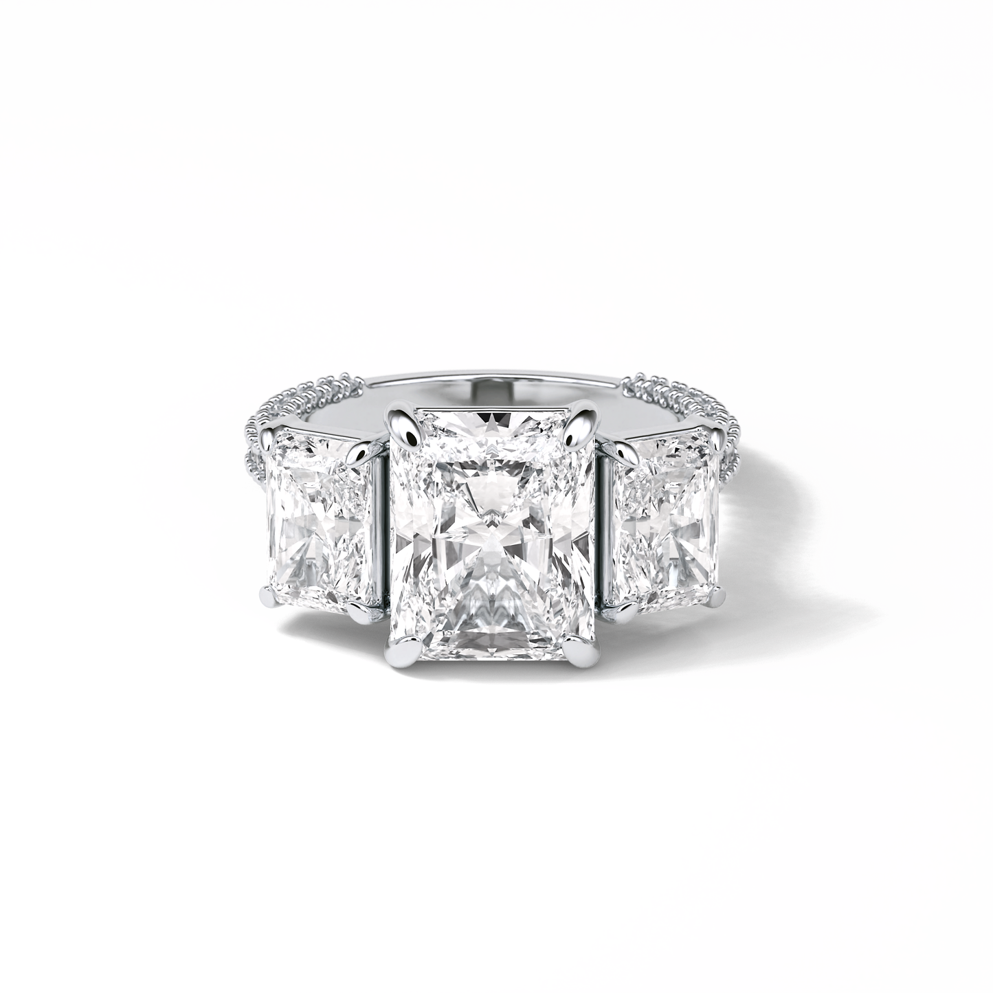 Radiant Pave & Three Stones Lab Grown Diamond Engagement Ring