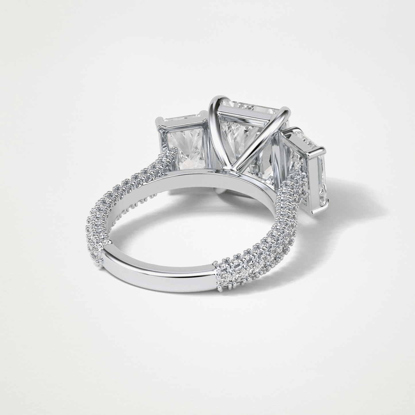 Radiant Pave & Three Stones Lab Grown Diamond Engagement Ring