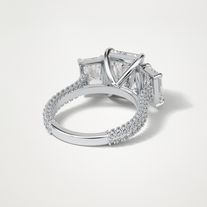 Radiant Pave & Three Stones Lab Grown Diamond Engagement Ring