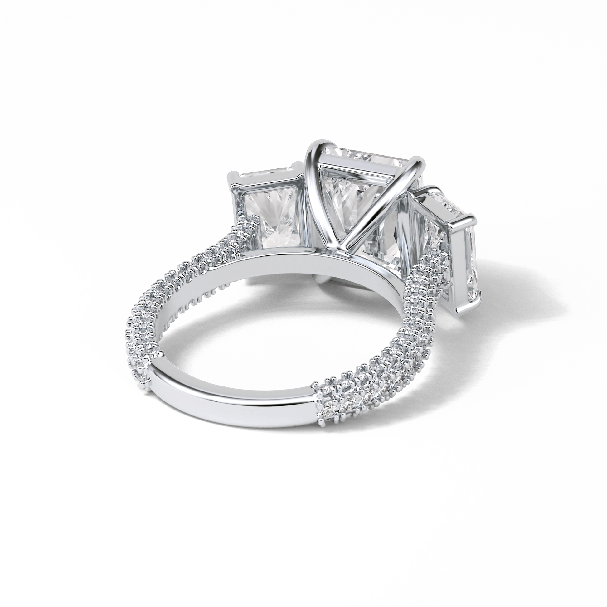 Radiant Pave & Three Stones Lab Grown Diamond Engagement Ring