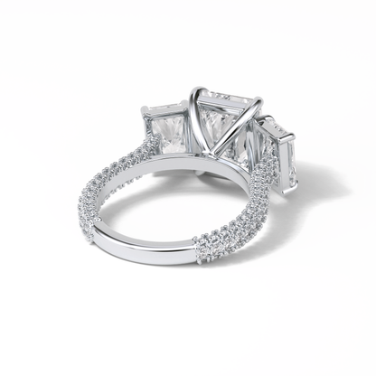 Radiant Pave & Three Stones Lab Grown Diamond Engagement Ring