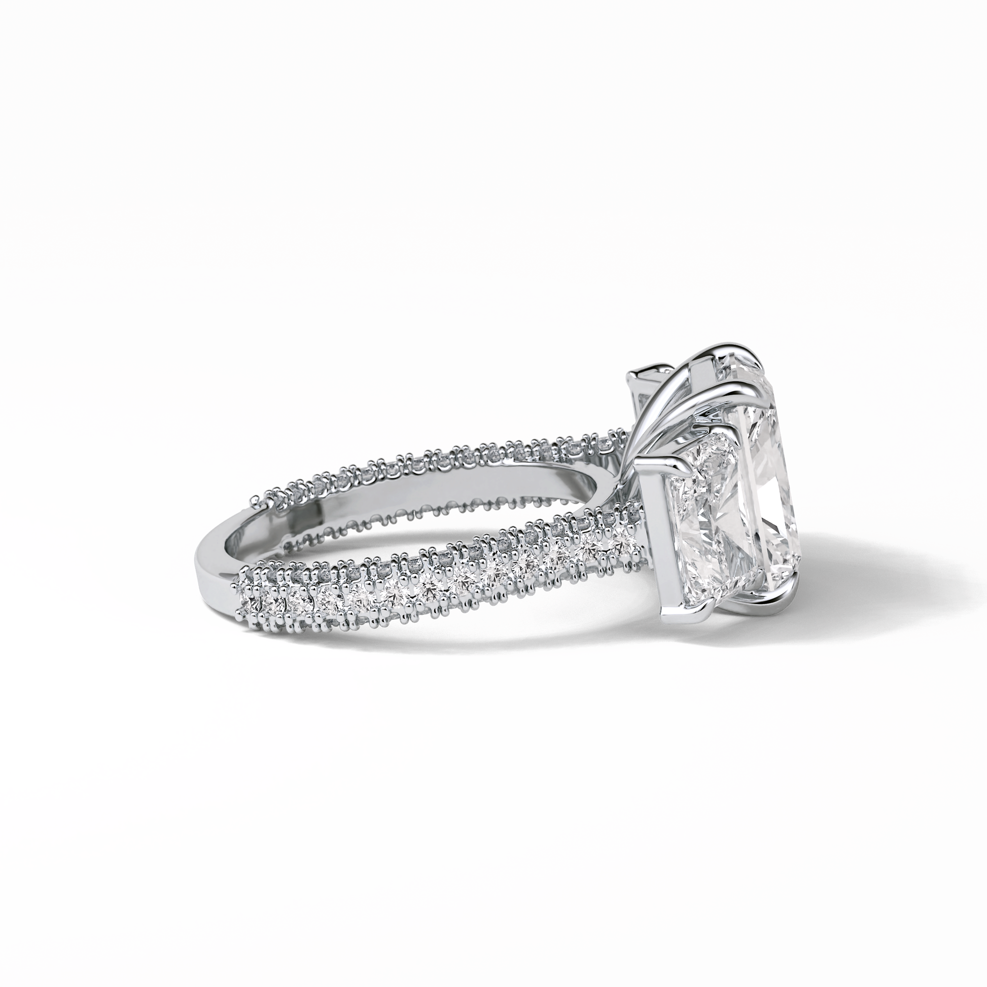 Radiant Pave & Three Stones Lab Grown Diamond Engagement Ring