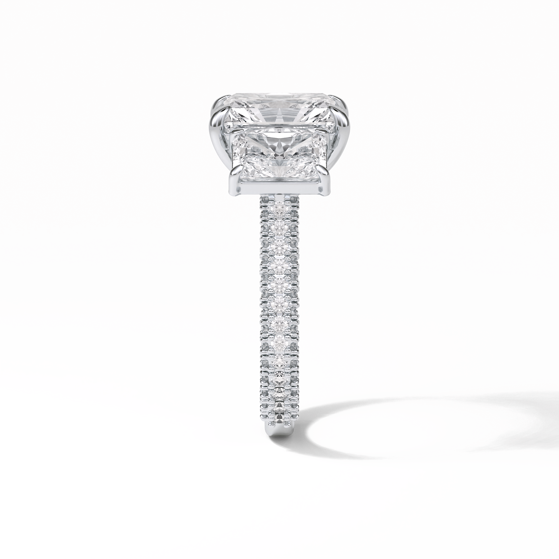 Radiant Pave & Three Stones Lab Grown Diamond Engagement Ring
