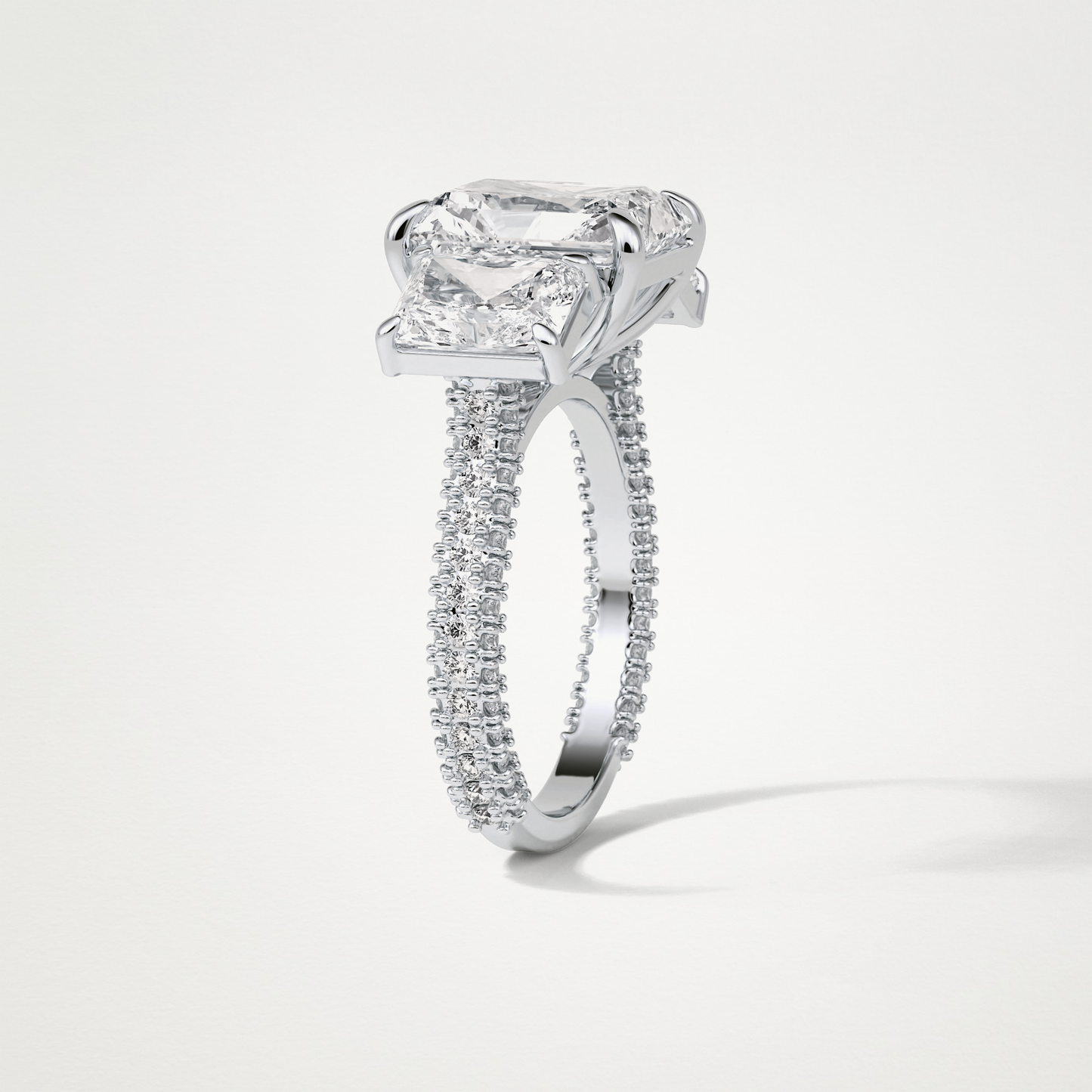 Radiant Pave & Three Stones Lab Grown Diamond Engagement Ring