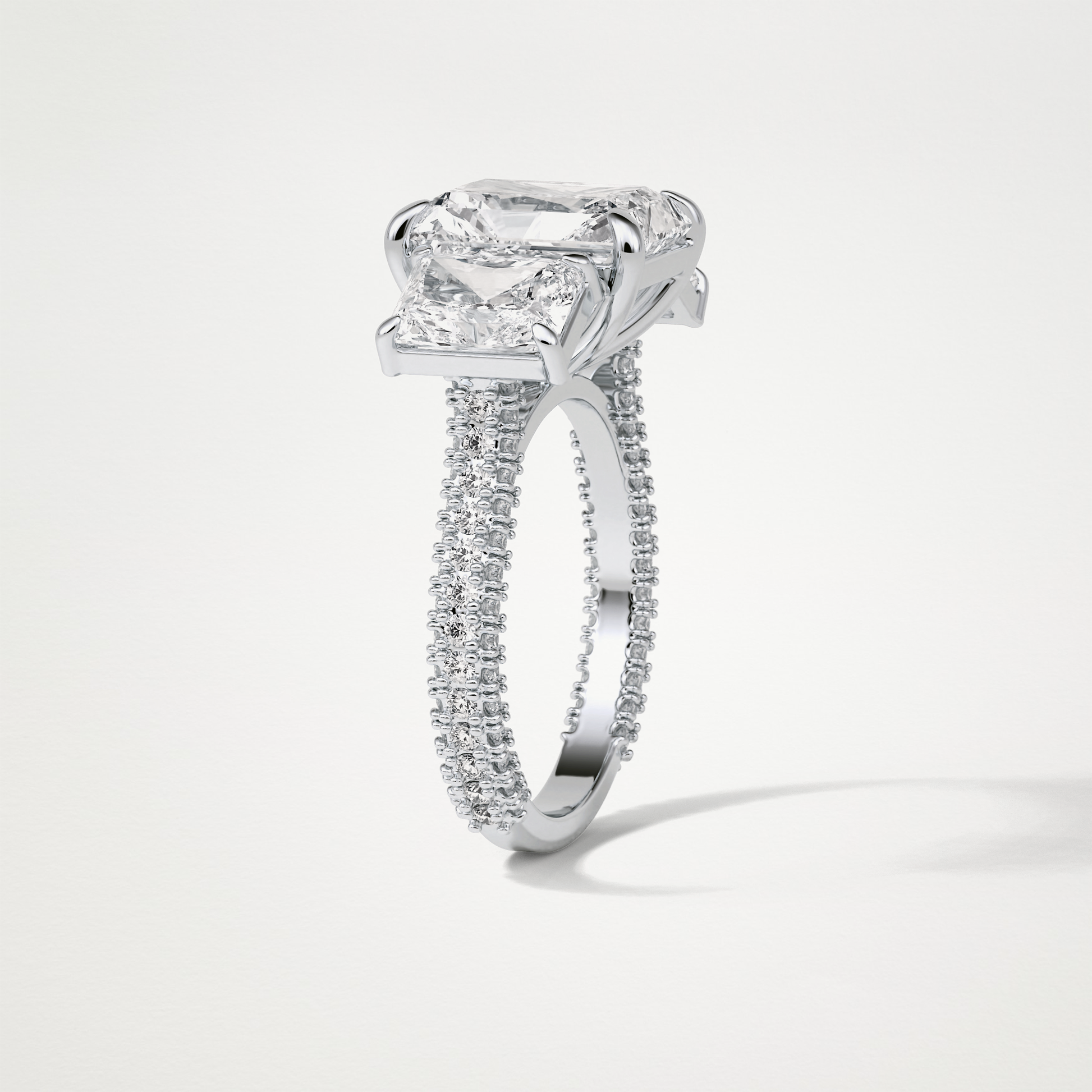 Radiant Pave & Three Stones Lab Grown Diamond Engagement Ring