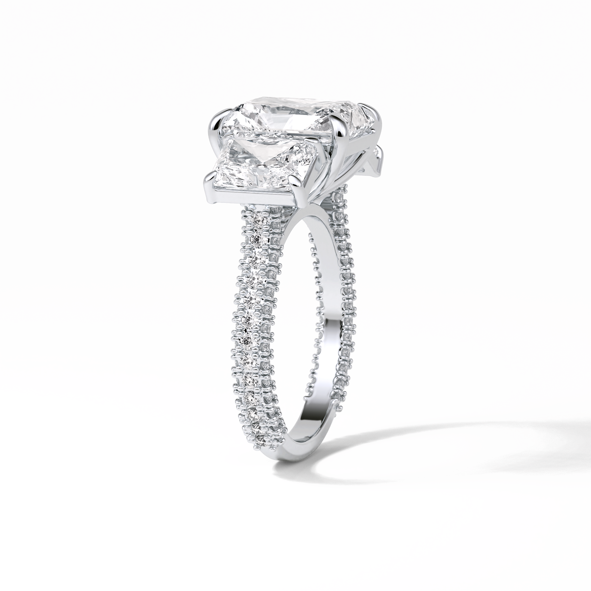 Radiant Pave & Three Stones Lab Grown Diamond Engagement Ring
