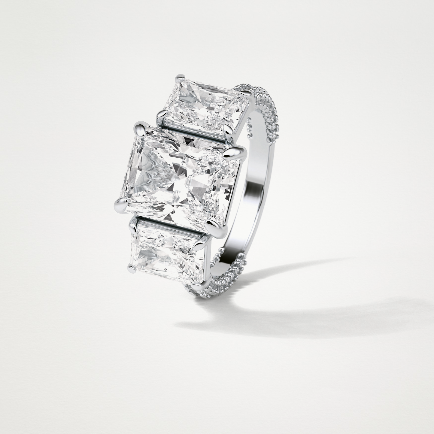 Radiant Pave & Three Stones Lab Grown Diamond Engagement Ring