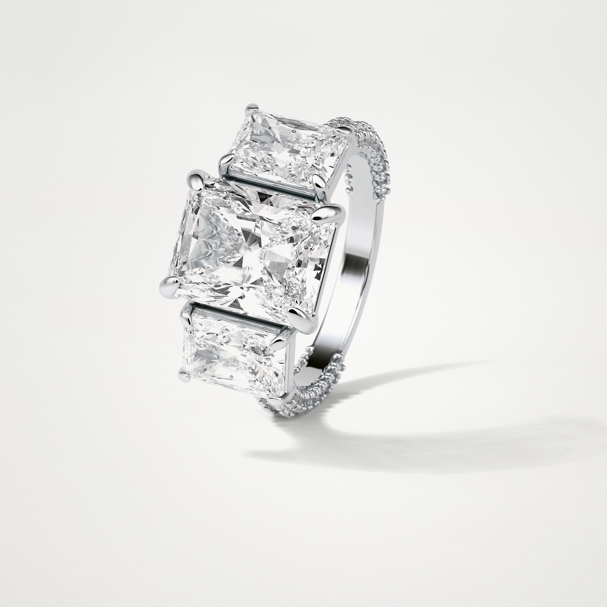 Radiant Pave & Three Stones Lab Grown Diamond Engagement Ring
