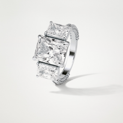 Radiant Pave & Three Stones Lab Grown Diamond Engagement Ring