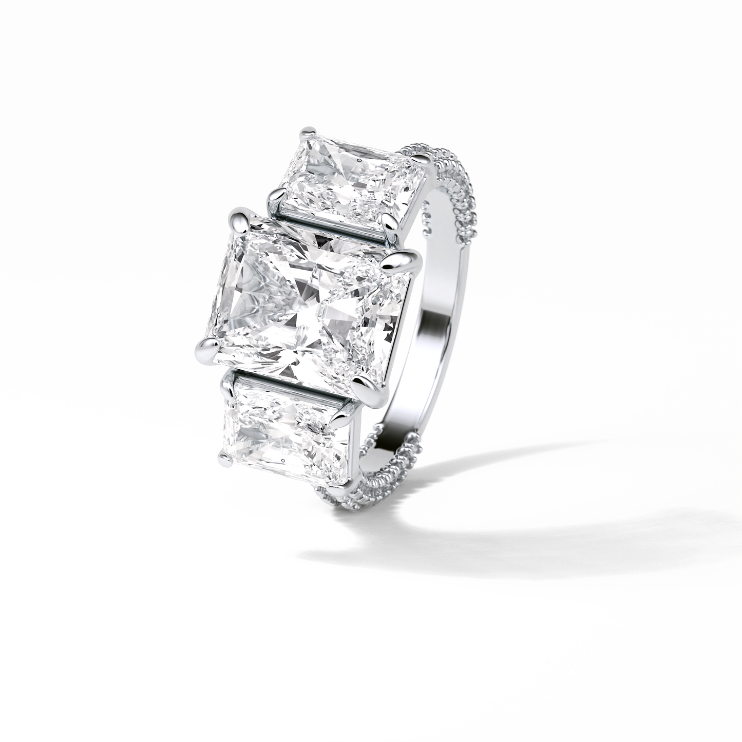 Radiant Pave & Three Stones Lab Grown Diamond Engagement Ring
